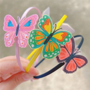 Girls Glitter Butterfly Headband Cute Sparkly Cartoon Hair Band Satin Wrapped Hair Hoop For Kids Toddler Hair Accessories