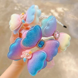 Serre-tête à Nœud Dégradé pour Enfants Sirène Paillettes Barrette Princesse Gemme Strass Accessoires Cheveux pour Filles Cadeau