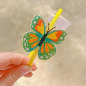 Sparkly glitter butterfly headband for girls with yellow satin wrapped hair band