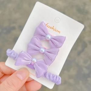 Sweet Satin Bow Hair Accessories Set With Imitation Artificial Pearl Hair Clips And Hair Ties For Kids Girls Korean Daily Jewelry Gift