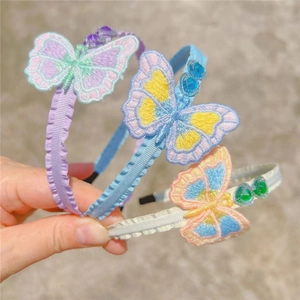 Embroidered Butterfly Headband Sweet Rhinestone Heart Hair Hoop Ethnic Style Forest Accessories For Kids Women Hair Decoration