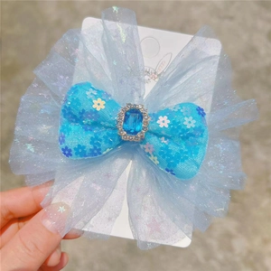 Handmade Mesh Big Bow Hair Clip For Girls Children Sparkly Rhinestone Flower Princess Hairband Kids Hair Accessories Jewelry