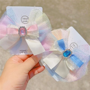 Pince à Cheveux avec Nœud en Maille Dégradée et Pierre Précieuse pour Filles Accessoire de Coiffure Style Princesse Cadeau d'Anniversaire