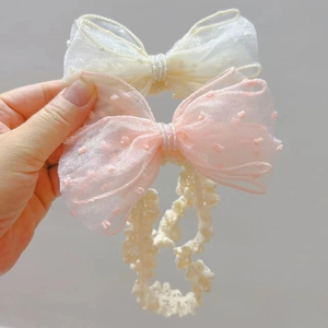 Baby Kleinkind Elastisches Schleifen Stirnband Mit Kunstperlen Netz Punktmuster Spitze Haarband Für Mädchen Haarschmuck