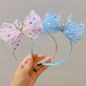 Serre-Tête À Grand Nœud Papillon En Maille Étoilée Pour Filles Couronne En Strass Princesse Fête Accessoires Cheveux