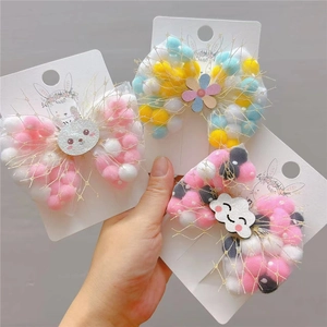 Cute Kids Mesh Bow Hair Clip Colorful Fur Ball Filling Cartoon Rabbit Flower Cloud Alligator Clip Accessories For Girls