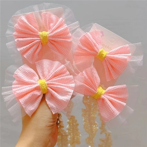 Lots de barrettes à nœuds roses à carreaux avec dentelle pour bébés filles