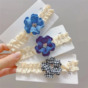 Bandeau Cheveux Bébé En Dentelle Fleur Élastique Pour Nouveau-Né Fille Denim Camélia Carreaux Floral Accessoire Cheveux