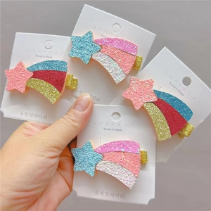 Kids Glitter Meteor Star Hair Clip Cartoon Rainbow Princess Hair Accessory Sparkling Glitter Sequin Duckbill Clip For Girls