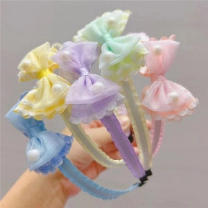 Dolce Cerchietto per Capelli per Bambini in Stile Coreano con Fiocco a Quadri Maglia Perla Artificial Accessori per Capelli per Ragazze