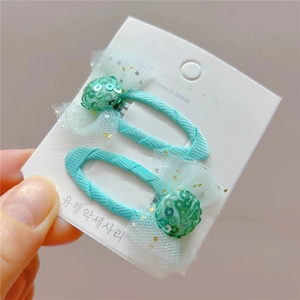 Paire de barrettes à sequins vert menthe pour filles avec nœud en résille brillante
