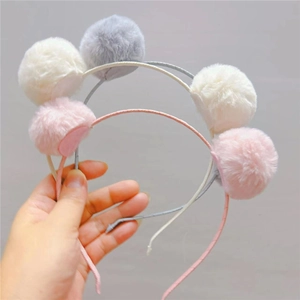 Serre-tête Mignon à Pompons en Peluche Douce Style Oreilles d'Animaux pour Filles Enfants Femmes Accessoires Cheveux