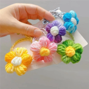 Handgefertigte Häkelblumen Haargummi Pastoraler Stil Gestrickte Florale Scrunchies Elastischer Pferdeschwanzhalter Mädchen Haarschmuck