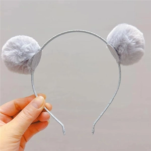 Serre-tête mignon en peluche grise pour filles avec design d'oreilles douces