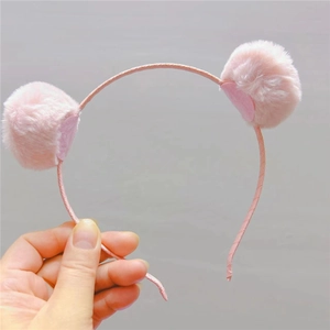 Serre-tête mignon en peluche rose avec pompons doux pour filles et accessoires