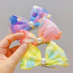 Barrette à Cheveux Nœud en Maille Fleur Style Coréen pour Filles Enfants Fait à la Main Ornement Künstliche Perle Accessoire Cheveux Princesse