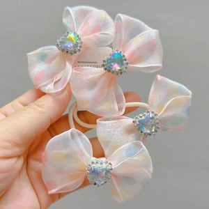 Set van haarelastiekjes met roze hartkristallen strikken en strass voor meisjes