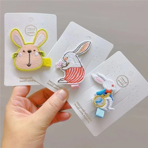 Cute Embroidered Rabbit Hair Clips For Girls Kids Handmade Animal Floral Duckbill Clips Fashion Hair Accessories