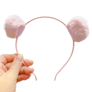 Serre-tête oreilles de chat rose en peluche avec pompons doux pour filles et enfants