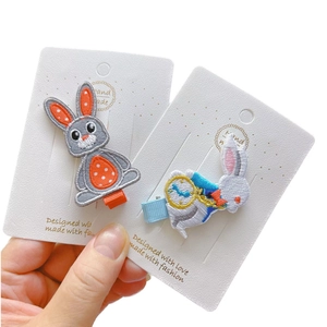 Cute embroidered rabbit hair clips with flower and clock designs for girls
