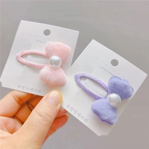 Pince à Cheveux Nœud en Peluche Avec Décoration de Künstliche Perle Pince BB en Fourrure de Lapin Synthétique pour Enfants Filles