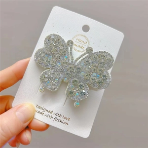 Elegant Korean style large butterfly hair clip with sparkling rhinestones on display card