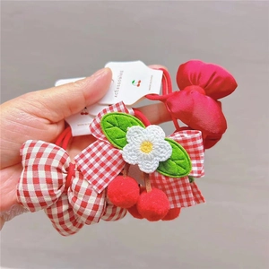 Handmade Pastoral Style Gingham Bow Hair Clips For Kids Sweet Cherry Daisy Flower Hair Ties Girl Forest Accessories
