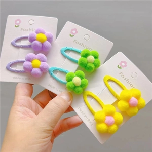 Cute Plush Flower Hair Clips For Girls Handmade Macaron Color Floral Duckbill BB Clips Sweet Kids Hair Accessories Women Jewelry