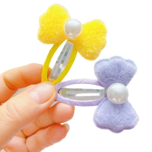 Barrettes à cheveux en peluche avec perles pour filles en jaune et lavande