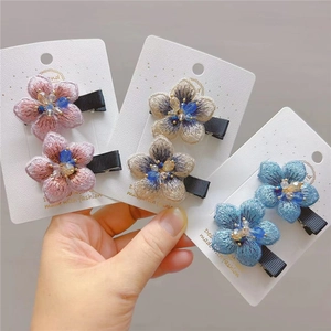 Handmade Embroidered Flower Rhinestone Hair Clips For Women Girls Elegant Vintage Floral Hair Accessories Duckbill Clip