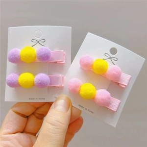 Korean Style Kids Plush Pom Pom Hair Clips Sweet Candy Color Cartoon Duckbill Clips For Little Girls Handmade Hair Accessories