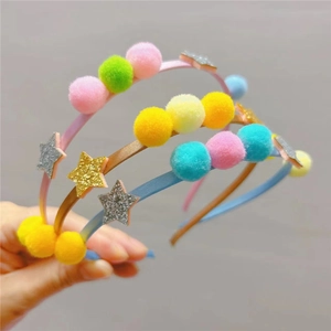 Mignon Serre-tête Pour Enfants Pompon En Peluche Étoile Paillettes Brillantes Fait À La Main Accessoires Pour Cheveux Pour Filles Quotidien Fête Cadeaux D'anniversaire