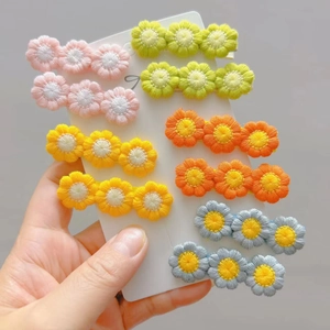 Sweet Crochet Flower Hair Clips For Kids Girls Candy Color Woolen Yarn Sunflower Hair Barrettes Hand-made Hair Accessories