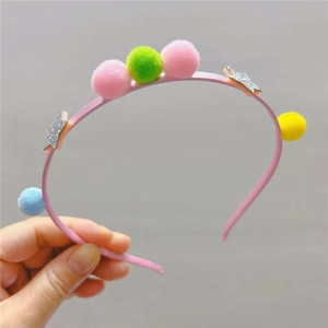 Serre-tête coloré à pompons et étoiles argentées pailletées pour enfants