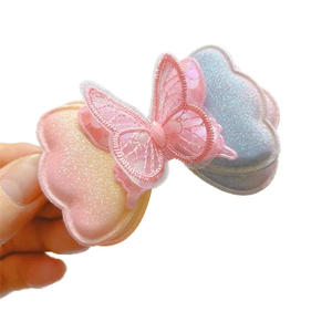 Barrette papillon en dentelle rose avec nuages scintillants colorés pour fille