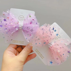 Barrette à Cheveux Nœud en Maille pour Enfants Paillettes Étoiles Colorées Künstliche Perle d'Imitation Accessoires de Cheveux Filles