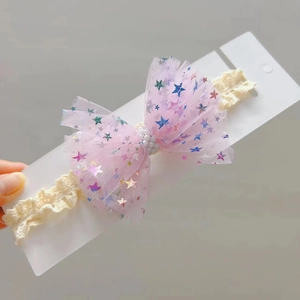 Rosa Tüll Sternschleife Stirnband mit Spitze und Perlen für Baby Mädchen Fotoshootings