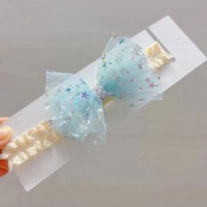 Baby Haarband mit blauer Tüllschleife, Sternen und Spitze für Fotoshootings