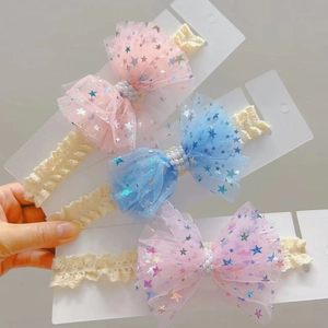Baby Mädchen Netz Schleife Stirnband Stern Pailletten Künstliche Perle Spitze Elastisches Haarband Für Neugeborene Säuglinge