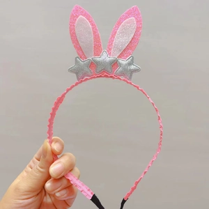 Pink rabbit ears headband for girls with sequined inner ears and silver glitter stars