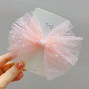 Pince à Cheveux Nœud en Maille pour Enfants Avec Paillettes Étoilées et Fausses Künstliche Perles Accessoire de Cheveux Princesse