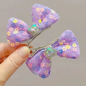 Fashion Sparkling Rhinestone Heart Mesh Bow Hair Clips For Kids Princess Sweet Handmade Hairpins Girls Hair Decorations