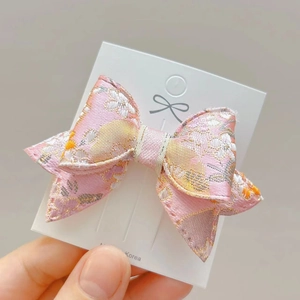 Fermaglio per capelli a fiocco jacquard rosa con motivo floreale vintage per bambine