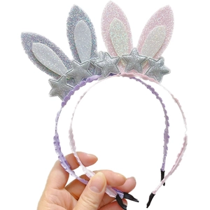 Cute bunny ear headbands with silver stars for girls, pink and purple party accessories