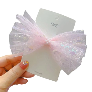 Barrette à cheveux rose en tulle avec perles et paillettes étoiles pour filles