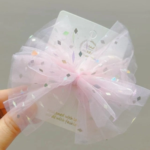 Fiocco per capelli rosa con paillettes per bambine, accessorio principessa fatto a mano