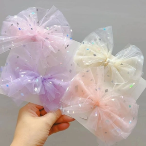 Fermaglio per Capelli Bambina con Grande Fiocco in Maglia e Paillettes Stile Dolce Principessa Forcina Fatta a Mano Accessori