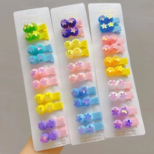Colorful Kids Plush Pompom Flower Hair Clips Sweet Sequin Petal Ribbon Wrapped Duckbill Clips Girls Hair Accessories