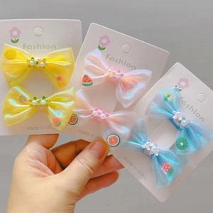 Douce Pince à Cheveux Nœud en Organza Iridescent pour Petites Filles Mignonnes Barrettes à Cheveux Fleurs de Fruits Enfants