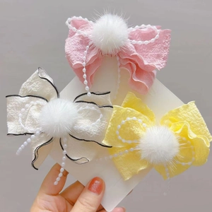Dolce Molletta per Capelli a Fiocco Con Sfera di Pelliccia Sintetica Nappa di Künstliche Perle Tessuto Strutturato Accessori per Capelli Donna